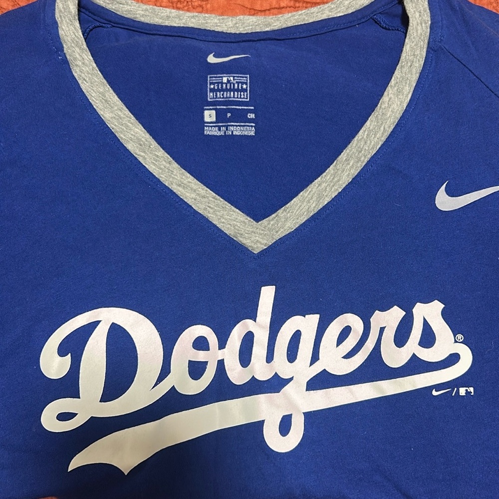 Nike Dodgers Blue and Gray V-Neck Tee